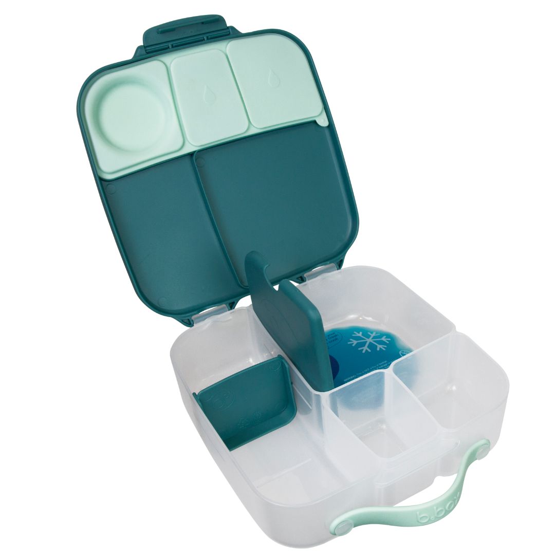 Inside large bento lunchbox ice pack green lid