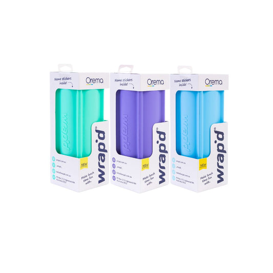Aqua, Blue and Purple Wrap'd Silicone Wrap Holders in Boxes