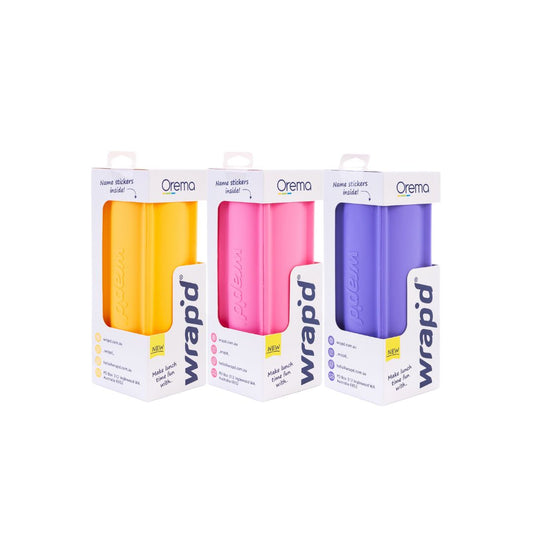 Sunshine, Pink and Purple Wrap'd Silicone Wrap Holders in Boxes