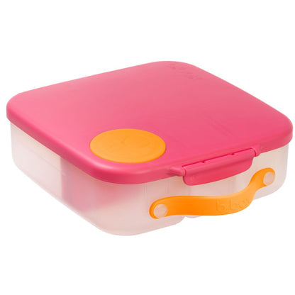 Large pink and yellow orange lunchbox with lid