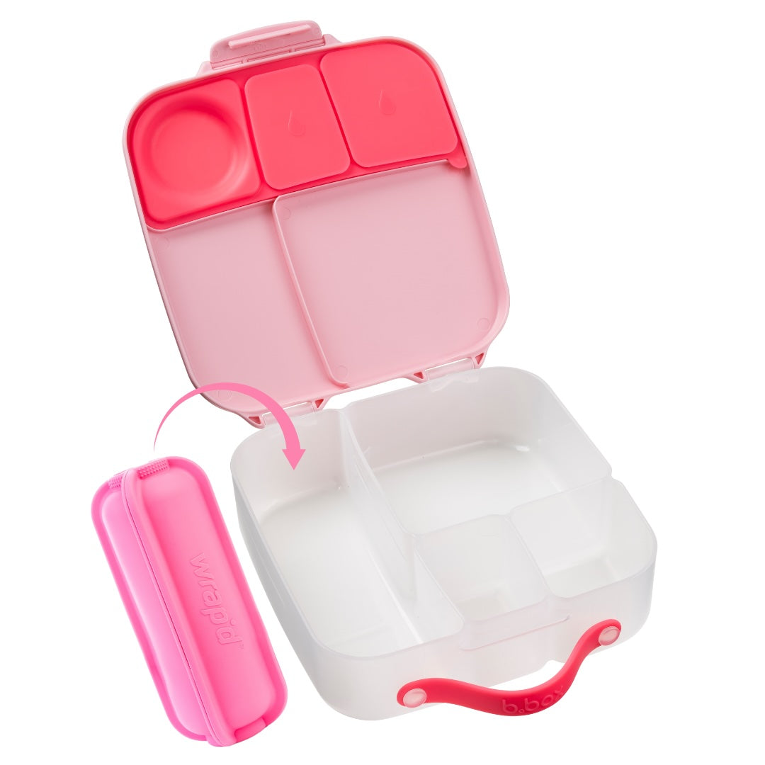 Pink Wrap'd fits inside large bento lunchbox with pink lid