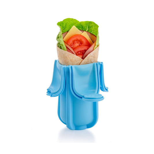 Ham and salad wrap in Blue Wrap'd silicone wrap holder